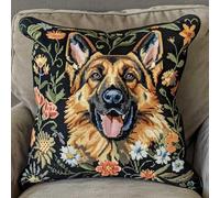 RKFLGEW Latch Hook Kit Cushion German Shepherd Animal DIY Latch Hook Kits Pillow Printed Cushion Crochet Yarn Embroidery Needlework Craft Embroidery Kit 43x43cm