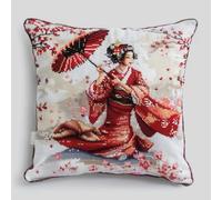 RKFLGEW Latch Hook Kit Japanese Geisha Pillow Embroidery Kit Anime Girl DIY Latch Hook Cushion Throw Pillow Mat Embroidery Craft Kits for Beginner with Printed Pattern Home Decor 43x43cm
