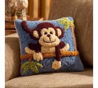 RKFLGEW Latch Hook Kit, Monkey On The Tree Animal Latch Hook Pillow Kits for Adults Crochet Yarn Cushion Pre-Printed Needlework Handcraft 17X17 Inch
