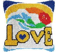 RKFLGEW Latch Hook Kit Pillow for Adults and Beginners Cushion Cover Love Pattern Printed Throw Pillow Case Cushion Cover Pillowcase Embroidery Kit Embroidery with Printed Canvas,43×43Cm