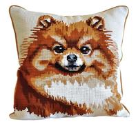 RKFLGEW Latch Hook Kit Pomeranian Animal Latch Hook Cushion Kit，DIY Pillow Cover Making Craft Printed Canvas for Beginners Embroidery Crafting Pillowisanat De Broderie 43x43cm
