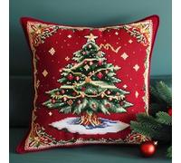 RKFLGEW Latch Hook Kits Christmas Tree Latch Hook Cushion Kit,DIY Pillow Cover Making Craft Printed Canvas for Beginners Embroidery Crafting Pillowat De Broderie 43x43cm