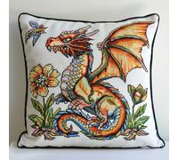 RKFLGEW Latch Hook Kits Dragon and Flowers Latch Hook Cushion Kits Fantasy Animals DIY Latch Hook Kits Pillow Printed Cushion Crochet Yarn Embroidery Needlework Craft Embroidery Kit 43x43cm