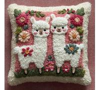 RKFLGEW Latch Hook Kits for Adults Beginners, Alpaca and Flowers 17X17 in Pre-Printed Latch Hook Pillow Kit, Craft Rug Making Kits, DIY Embroidery Cushion for Home Sofa Decor & Gift Idea