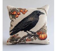 RKFLGEW Latch Hook Kits for Adults Beginners, Crow and Pumpkin 17X17 in Pre-Printed Latch Hook Pillow Kit, Craft Rug Making Kits, DIY Embroidery Cushion for Home Sofa Decor & Gift Idea