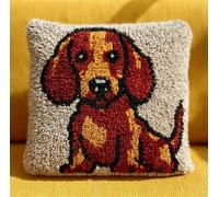 RKFLGEW Latch Hook Kits for Adults Beginners, Dachshund Dog 17X17 in Pre-Printed Latch Hook Pillow Kit, Craft Rug Making Kits, DIY Embroidery Cushion for Home Sofa Decor & Gift Idea