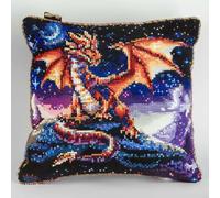 RKFLGEW Latch Hook Kits for Adults Beginners Dragon Under The Night Sky 17X17 in DIY Crochet Pillow Kit Pre-Printed Pillowcase Hook and Latch Rug Kits Needlework Cushion Cover for Home Sofa Decorati