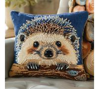 RKFLGEW Latch Hook Kits for Adults Beginners Hedgehog 17X17 in DIY Crochet Pillow Kit Pre-Printed Pillowcase Hook and Latch Rug Kits Needlework Cushion Cover for Home Sofa Decoration