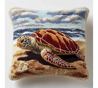 RKFLGEW Latch Hook Kits for Adults Beginners Turtle On The Beach 17X17 in DIY Crochet Pillow Kit Pre-Printed Pillowcase Hook and Latch Rug Kits Needlework Cushion Cover for Home Sofa Decoration
