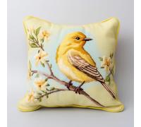 RKFLGEW Latch Hook Kits for Adults Beginners Yellow Bird On The Branch 17X17 in DIY Crochet Pillow Kit Pre-Printed Pillowcase Hook and Latch Rug Kits Needlework Cushion Cover for Home Sofa Decoratio