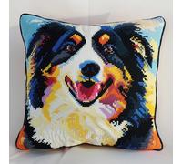 RKFLGEW Latch Hook Kits for Adults Border Collie Animal DIY Latch Hook Cushion Kit Beginners Adults Teenager Gift Embroidery Home Decoration Latch Hook Kit 43x43cm