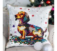 RKFLGEW Latch Hook Kits for Adults Dachshund Animal Latch Hook Cushion Kit,DIY Pillow Cover Making Craft Printed Canvas for Beginners Embroidery Crafting Pilloweiller D'Artisanat De Broderie 43x43cm