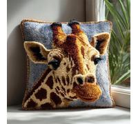 RKFLGEW Latch Hook Kits for Adults DIY Giraffe Pillow Cover Beginner Cross Stitch Kits with Preprinted Canvas Crochet Yarn Embroidery Hooking Sofa Home Decor 17'' X 17''