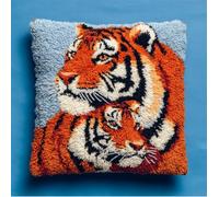 RKFLGEW Latch Hook Kits for Adults DIY Tiger Mother and Cub Pillow Cover Beginner Cross Stitch Kits with Preprinted Canvas Crochet Yarn Embroidery Hooking Sofa Home Decor 17'' X 17''