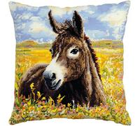 RKFLGEW Latch Hook Kits for Adults, Farm Animal Donkey DIY Decor Pattern Pillow Cover Kit Needlework Cushion Cover Hand Craft Crochet for Home Sofa Decorations 17 X 17 Inch
