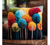 RKFLGEW Latch Hook Kits for Adults Kids DIY Colorful Trees for Every Season Pillow Cover Beginner Cross Stitch Kits with Preprinted Canvas Crochet Yarn Embroidery Hooking Sofa Home Decor 17'' X 17''