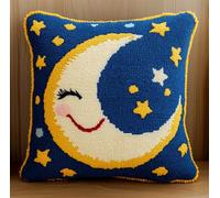 RKFLGEW Latch Hook Kits for Adults, Smiling Moon DIY Decor Pattern Pillow Cover Kit Needlework Cushion Cover Hand Craft Crochet for Home Sofa Decorations 17 X 17 Inch