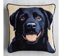 RKFLGEW Latch Hook Kits For Diy Throw Pillow Cover, Black Labrador Colorful Handmade Pillow Case Cross-Stitch Embroidery Cushion For Home Decoration, Festival 17X17Inch