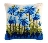 RKFLGEW Latch Hook Kits For Diy Throw Pillow Cover, Blue Wildflowers Colorful Handmade Pillow Case Cross-Stitch Embroidery Cushion For Home Decoration, Festival 17X17Inch