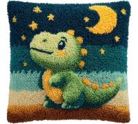 RKFLGEW Latch Hook Kits For Diy Throw Pillow Cover, Dinosaurs Looking Up At The Stars Colorful Handmade Pillow Case Cross-Stitch Embroidery Cushion For Home Decoration, Festival 17X17Inch