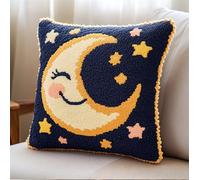 RKFLGEW Latch Hook Kits For Diy Throw Pillow Cover, Smiling Moon Colorful Handmade Pillow Case Cross-Stitch Embroidery Cushion For Home Decoration, Festival 17X17Inch