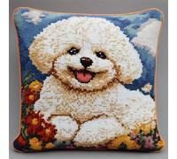 RKFLGEW Latch Hook Kits for Kids Adults Bichon Frise Smiling DIY Rug Tapestry Kits with Printed Canvas Embroidery Festival S Home Decoration 17Inch X 17Inch