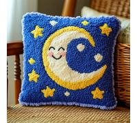 RKFLGEW Latch Hook Kits for Kids Adults Smiling Moon DIY Rug Tapestry Kits with Printed Canvas Embroidery Festival S Home Decoration 17Inch X 17Inch
