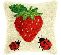 RKFLGEW Latch Hook Kits for Kids Adults Strawberries and Ladybugs DIY Rug Tapestry Kits with Printed Canvas Embroidery Festival S Home Decoration 17Inch X 17Inch