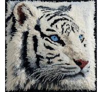 RKFLGEW Latch Hook Kits for Kids Adults White Tiger DIY Rug Tapestry Kits with Printed Canvas Embroidery Festival S Home Decoration 17Inch X 17Inch