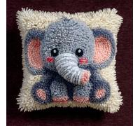 RKFLGEW Latch Hook Kits Pillow Baby Elephant Crochet Yarn Cushion Colour Pre-Printed Canvas Rug Needlework DIY Pillowcase Hook and Latch Kit Christmas Home Arts Crafts Sofa Decoration 43X43Cm/17 X17