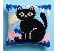 RKFLGEW Latch Hook Kits Pillow Black Cat Printed Cushion Crochet Yarn Embroidery Needlework Hook and Latch Kit Pillowcase Rug Cover Home Decor 43X43Cm