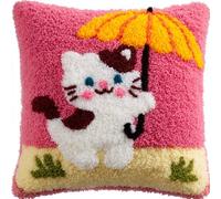 RKFLGEW Latch Hook Kits Pillow Cute Kitten and Umbrella Crochet Yarn Cushion Colour Pre-Printed Canvas Rug Needlework DIY Pillowcase Hook and Latch Kit Christmas Home Arts Crafts Sofa Decoration 43X