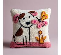 RKFLGEW Latch Hook Kits Pillow Dog and Butterfly Crochet Yarn Cushion Colour Pre-Printed Canvas Rug Needlework DIY Pillowcase Hook and Latch Kit Christmas Home Arts Crafts Sofa Decoration 43X43Cm/17