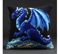 RKFLGEW Latch Hook Kits Pillow Dragon Crochet Yarn Cushion Colour Pre-Printed Canvas Rug Needlework DIY Pillowcase Hook and Latch Kit Christmas Home Arts Crafts Sofa Decoration 43X43Cm/17 X17Inch
