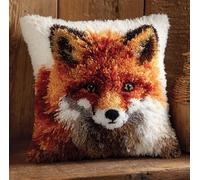 RKFLGEW Latch Hook Kits Pillow Fox Crochet Yarn Cushion Colour Pre-Printed Canvas Rug Needlework DIY Pillowcase Hook and Latch Kit Christmas Home Arts Crafts Sofa Decoration 43X43Cm/17 X17Inch