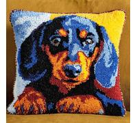 RKFLGEW Latch Hook Kits Pillow Printed Canvas DIY Animal Dog 17X17 Inch Handmade Cushion Crochet Yarn Embroidery Needlework Hook Latch Kit Pillowcase Rug Cover Christmas Home Sofa Decoration