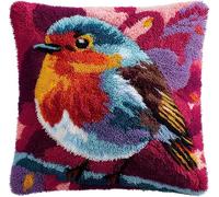 RKFLGEW Latch Hook Kits Pillow Printed Canvas DIY Robin Bird 17X17 Inch Handmade Cushion Crochet Yarn Embroidery Needlework Hook Latch Kit Pillowcase Rug Cover Christmas Home Sofa Decoration