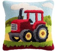 RKFLGEW Latch Hook Kits Pillow Red Truck Crochet Yarn Cushion Colour Pre-Printed Canvas Rug Needlework DIY Pillowcase Hook and Latch Kit Christmas Home Arts Crafts Sofa Decoration 43X43Cm/17 X17Inch