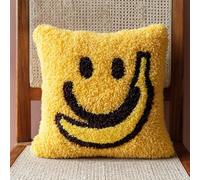 RKFLGEW Latch Hook Kits Pillow Smiling Banana Crochet Yarn Cushion Colour Pre-Printed Canvas Rug Needlework DIY Pillowcase Hook and Latch Kit Christmas Home Arts Crafts Sofa Decoration 43X43Cm/17 X1
