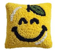 RKFLGEW Latch Hook Kits Pillow Smiling Lemon Crochet Yarn Cushion Colour Pre-Printed Canvas Rug Needlework DIY Pillowcase Hook and Latch Kit Christmas Home Arts Crafts Sofa Decoration 43X43Cm/17 X17