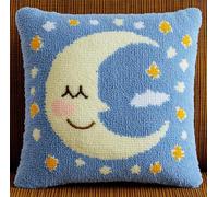 RKFLGEW Latch Hook Kits Pillow Smiling Moon Crochet Yarn Cushion Colour Pre-Printed Canvas Rug Needlework DIY Pillowcase Hook and Latch Kit Christmas Home Arts Crafts Sofa Decoration 43X43Cm/17 X17I
