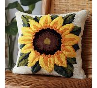 RKFLGEW Latch Hook Kits Pillow Sunflower Crochet Yarn Cushion Colour Pre-Printed Canvas Rug Needlework DIY Pillowcase Hook and Latch Kit Christmas Home Arts Crafts Sofa Decoration 43X43Cm/17 X17Inch