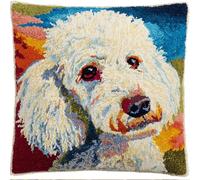 RKFLGEW Latch Hook Kits Pillow White Dog 17X17Inch DIY Handmade Cushion Crochet Yarn Embroidery Needlework Hook and Latch Kit Pillowcase Rug Cover Home Sofa Christmas Decoration