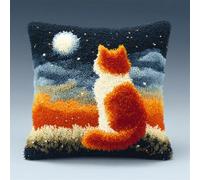 RKFLGEW Latch Hook Pillow Case Embroidery Kitscat Gazing at The Stars 17X17Inch Pre-Printed DIY Needlework Latch Hook Cushion Cover Kits for Kids & Adults Beginners,Cross-Stitch Sofa Cushion Cover,