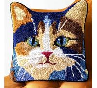 RKFLGEW Latch Hook Pillow Cover Kits for Adults Beginners,Cat Pre-Printed Embroidery Cushion Kit Latch Hook Kit Cushion Cover Making for DIY Starter Project,17X17Inch