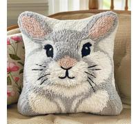 RKFLGEW Latch Hook Pillow Kit for Adults & Kids, Cute Mouse DIY Pre-Printed Cross-Stitch Embroidery Canvas Craft, 17X17 Inch Decorative Throw Pillow Cover for Sofa Cushions, Bedroom Decor