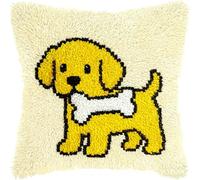 RKFLGEW Latch Hook Pillow Kit for Adults & Kids, Puppy DIY Pre-Printed Cross-Stitch Embroidery Canvas Craft, 17X17 Inch Decorative Throw Pillow Cover for Sofa Cushions, Bedroom Decor