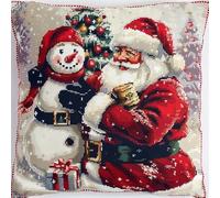 RKFLGEW Latch Hook Pillow Kit for Adults & Kids, Santa Claus and Snowman DIY Pre-Printed Cross-Stitch Embroidery Canvas Craft, 17X17 Inch Decorative Throw Pillow Cover for Sofa Cushions, Bedroom Dec