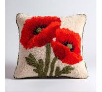 RKFLGEW Latch Hook Pillow Kit for Adults &, Poppy Flowers DIY Pre-Printed Cross-Stitch Embroidery Canvas Craft, 17X17 Inch Decorative Throw Pillow Cover for Sofa Cushions, Bedroom Decor