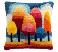 RKFLGEW Latch Hook Pillow Kit Set Colorful Trees for Every Season 17 X 17 Inch Cushion Cover Latch Hook Kits Throw Pillowcase Craft Needlework Printed Pattern Canvas Cushion Carpet Hand Craft